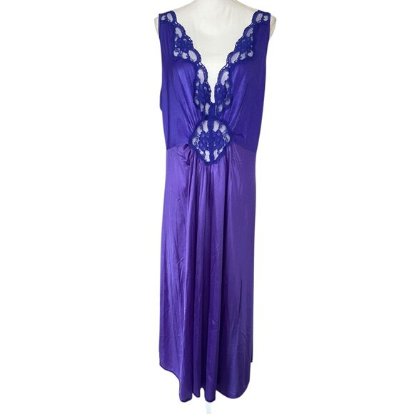 Vintage Adonna Woman 3X Purple Lace Trim Nightgown Long Sleeveless Lingerie Gown - Picture 2 of 10
